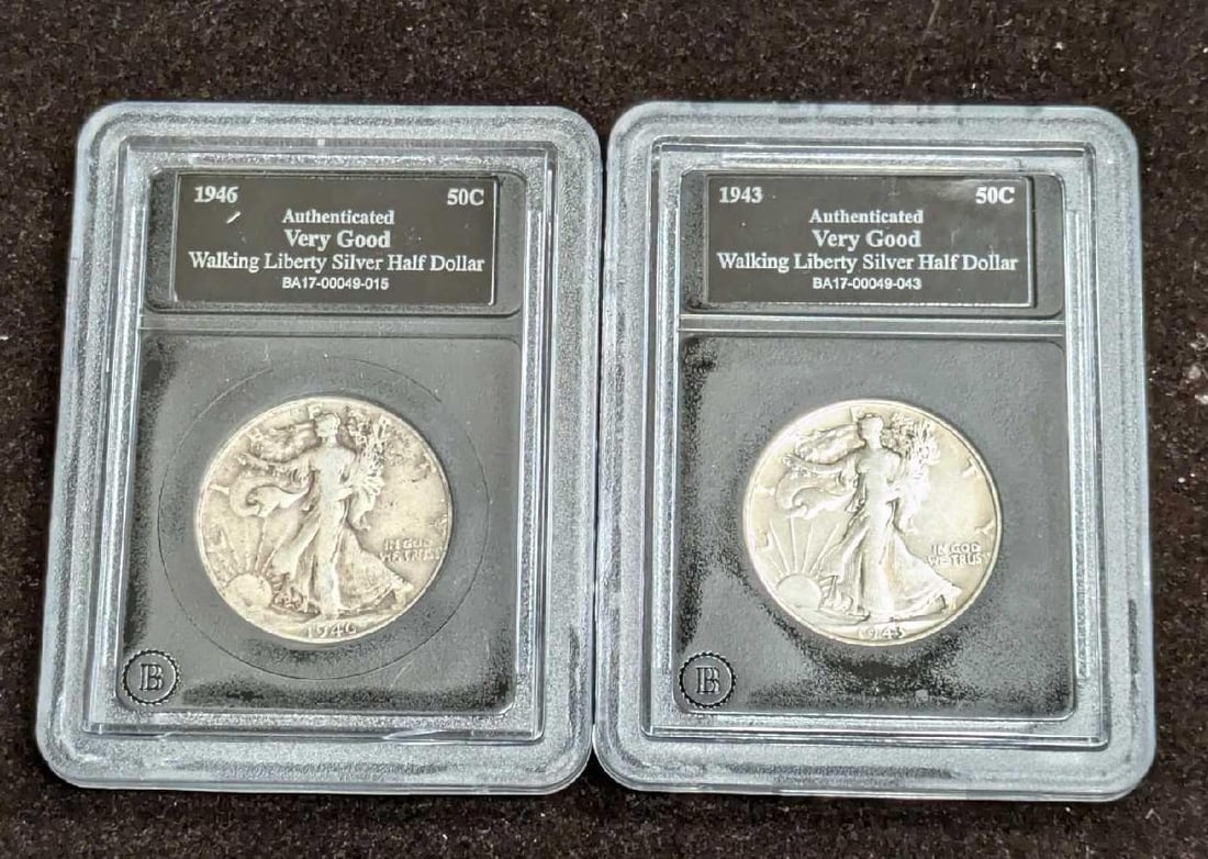 2 VG 1943 And 1946 Walking Liberty Silver Half Dollars (1 of 6)