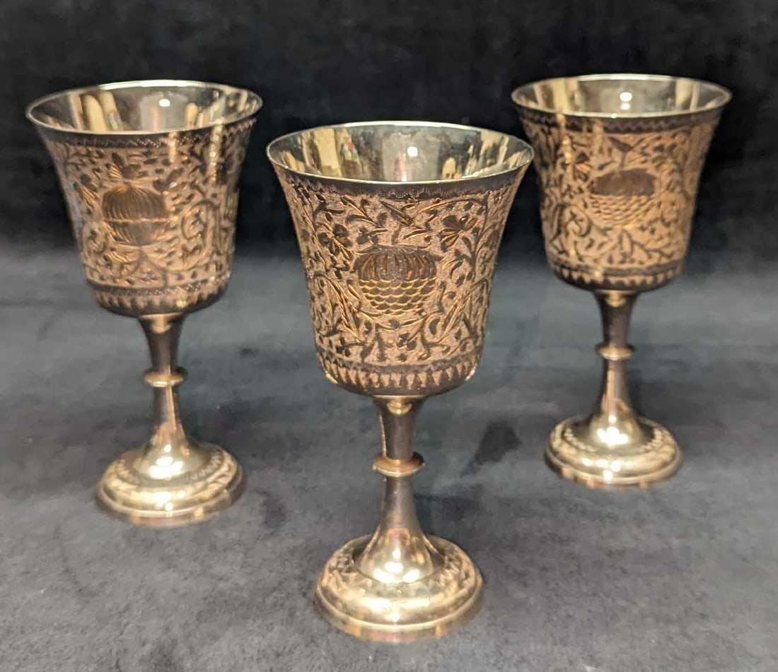 3 Vintage World Gift Silver Plated Brass Goblets B (1 of 10)