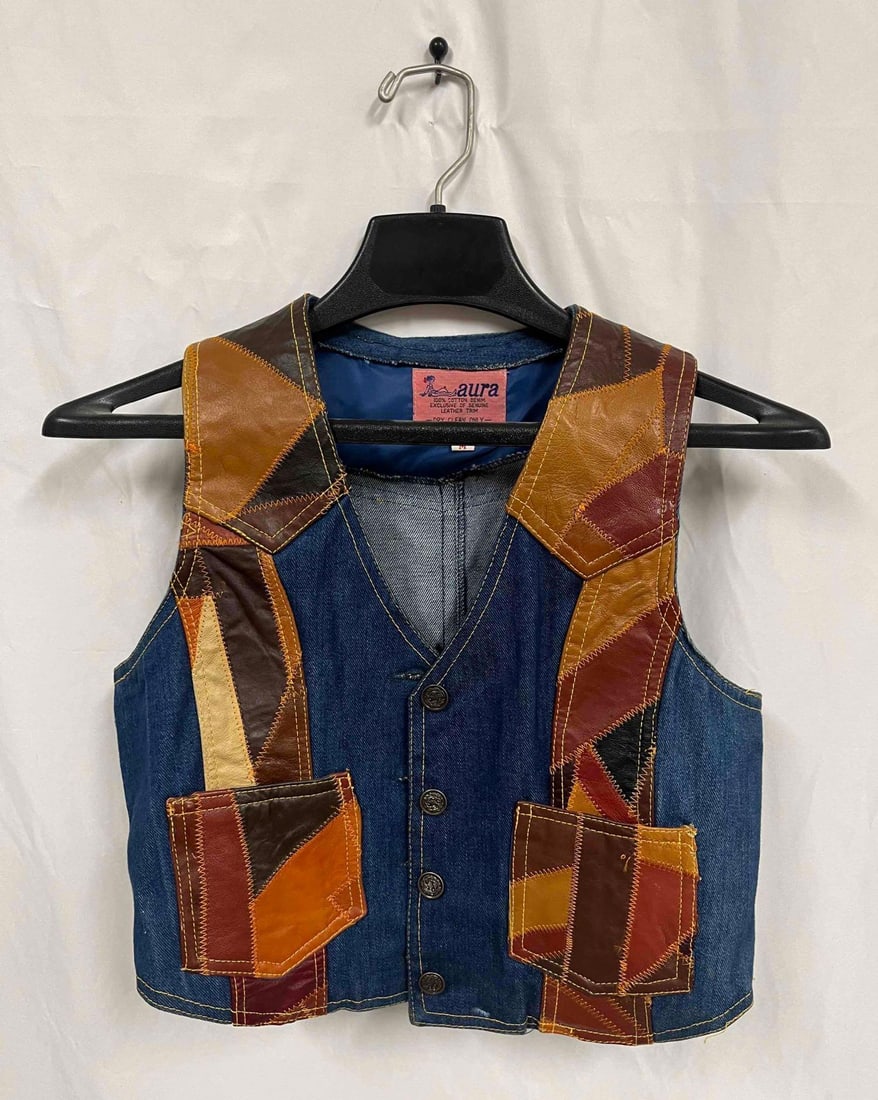 Vintage Aura Denim & Leather Vest Size Medium (1 of 8)