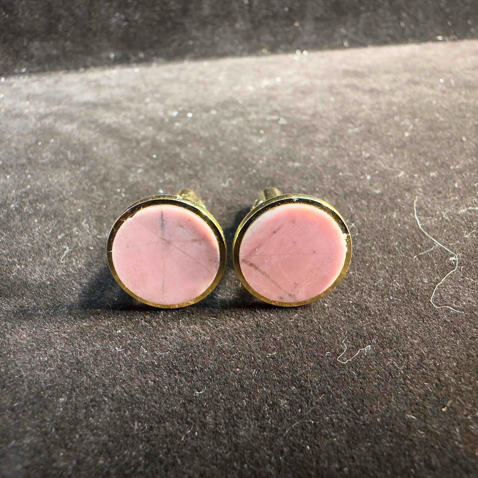 Benard Richards Cufflinks Pink and Gold Accents Paris France: Benard Richards Cufflinks Pink and Gold Accents Paris France. This pair of cufflinks are Made in Paris France by Benard Richards. They feature a pink color with gold colored accents. This item is in g