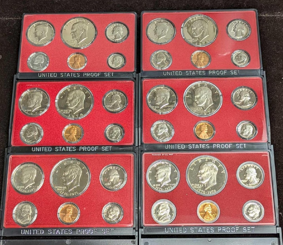 6 United States Proof Sets 1973 1974 1975 (1 of 10)