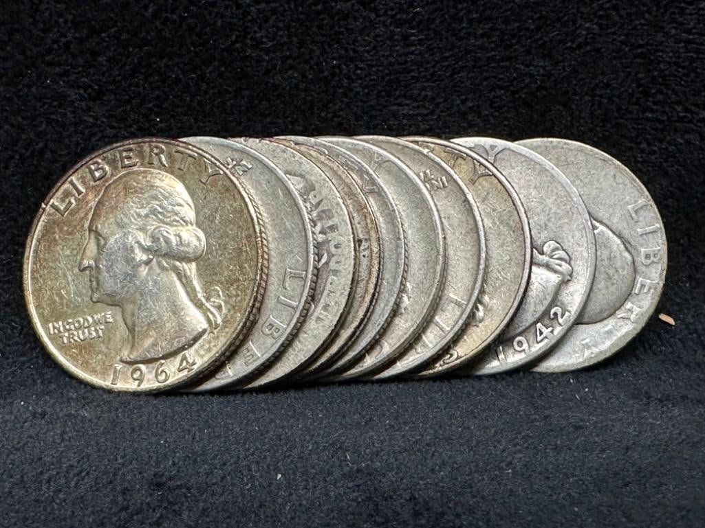 Lot of 10 Silver Washington Quarters (1 of 2)