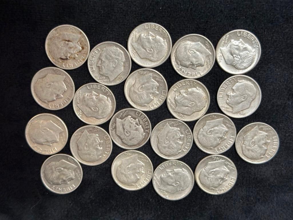 Lot of 20 Silver Dimes (1 of 2)