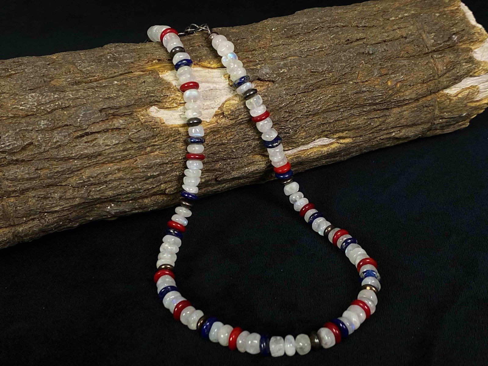 Natural Red White Blue Natural Stone Designer Handmade Necklace (1 of 9)