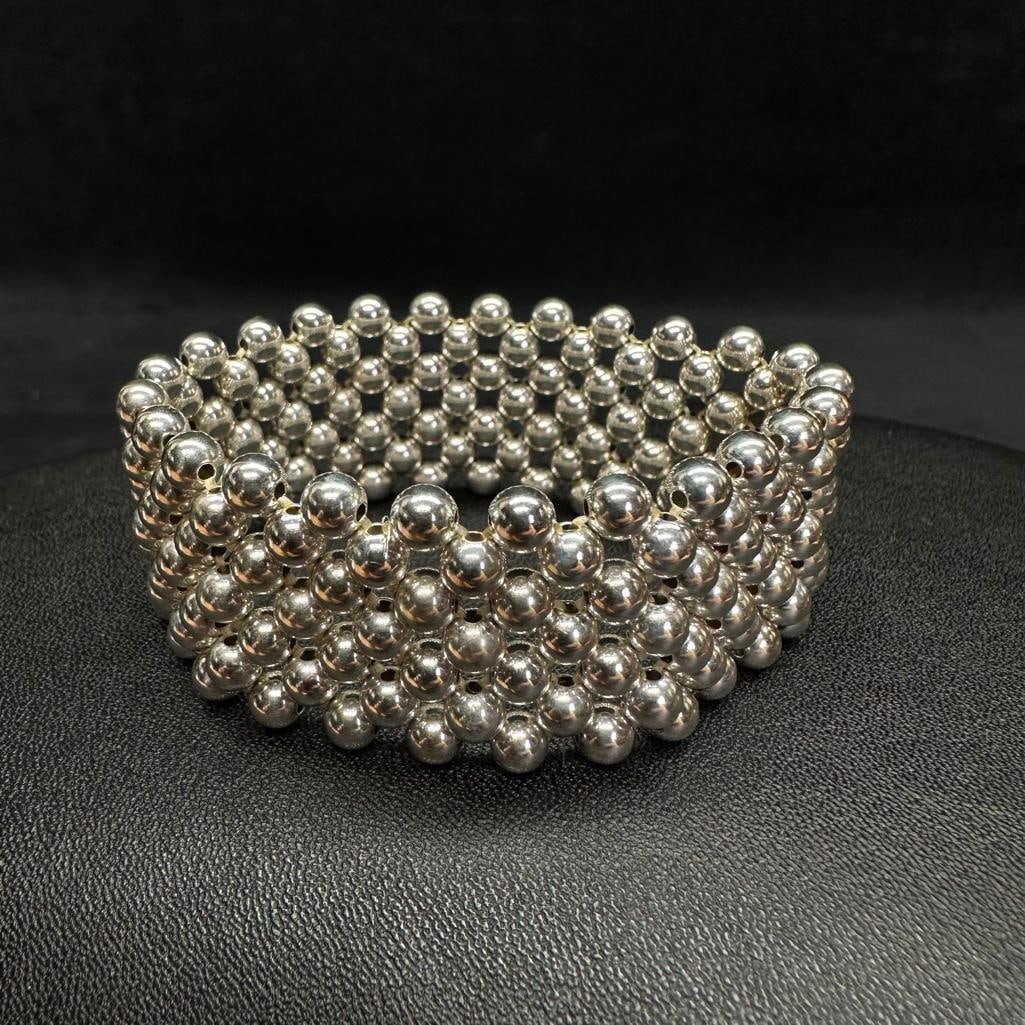 Sterling Silver Bead Web Stretch Bracelet (1 of 2)