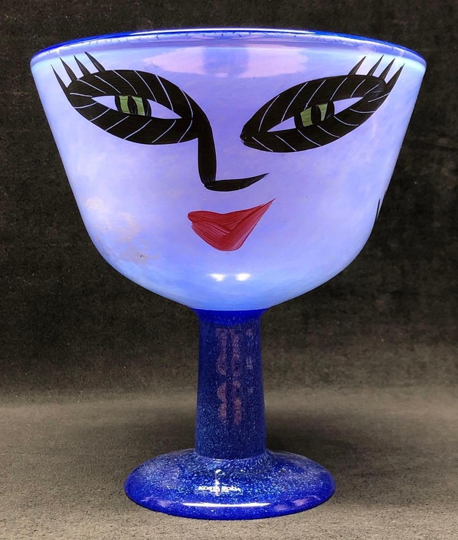 Kosta Boda Swedish Art Glass - "Open Minds" - Blue Compote - Ulrica Vallien - Signed (1 of 9)