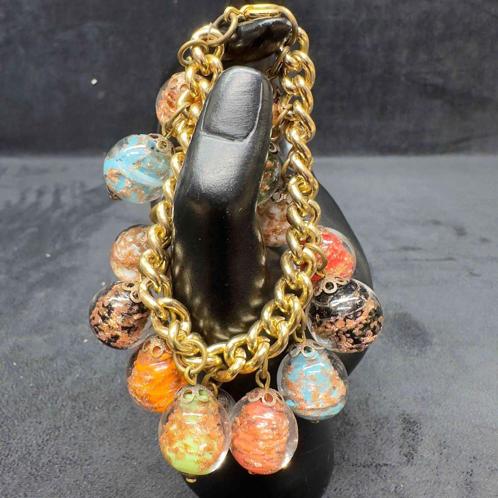 Murano Venetian Lamp Work Art Glass Multi Colored Bead Copper Infused Accents Beaded Bracelet C77 (1 of 8)