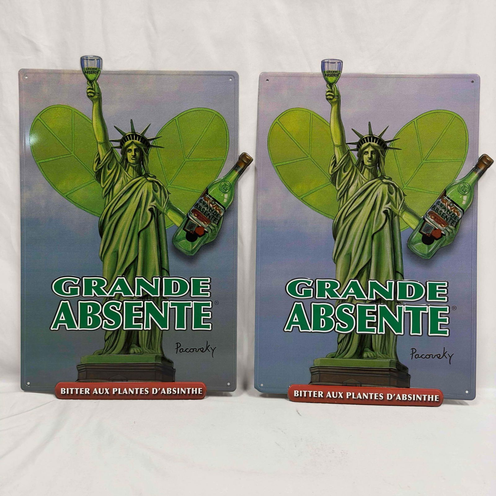 Grande Absente Metal Poster By John Pacovsky Liquor Advertisement Tin Sign Set (1 of 6)