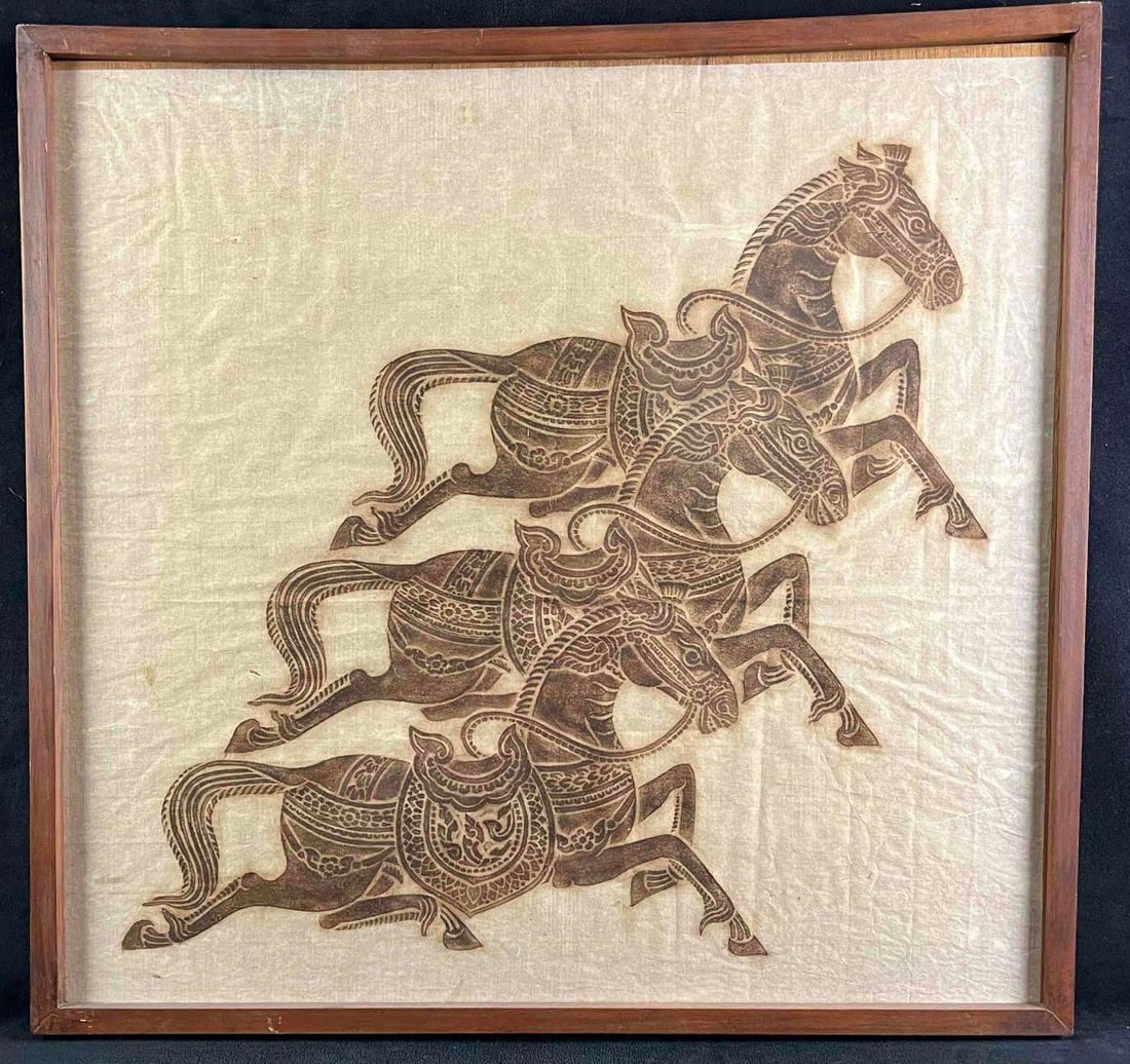 Three Horse Thai Temple Ink Rubbings (1 of 3)