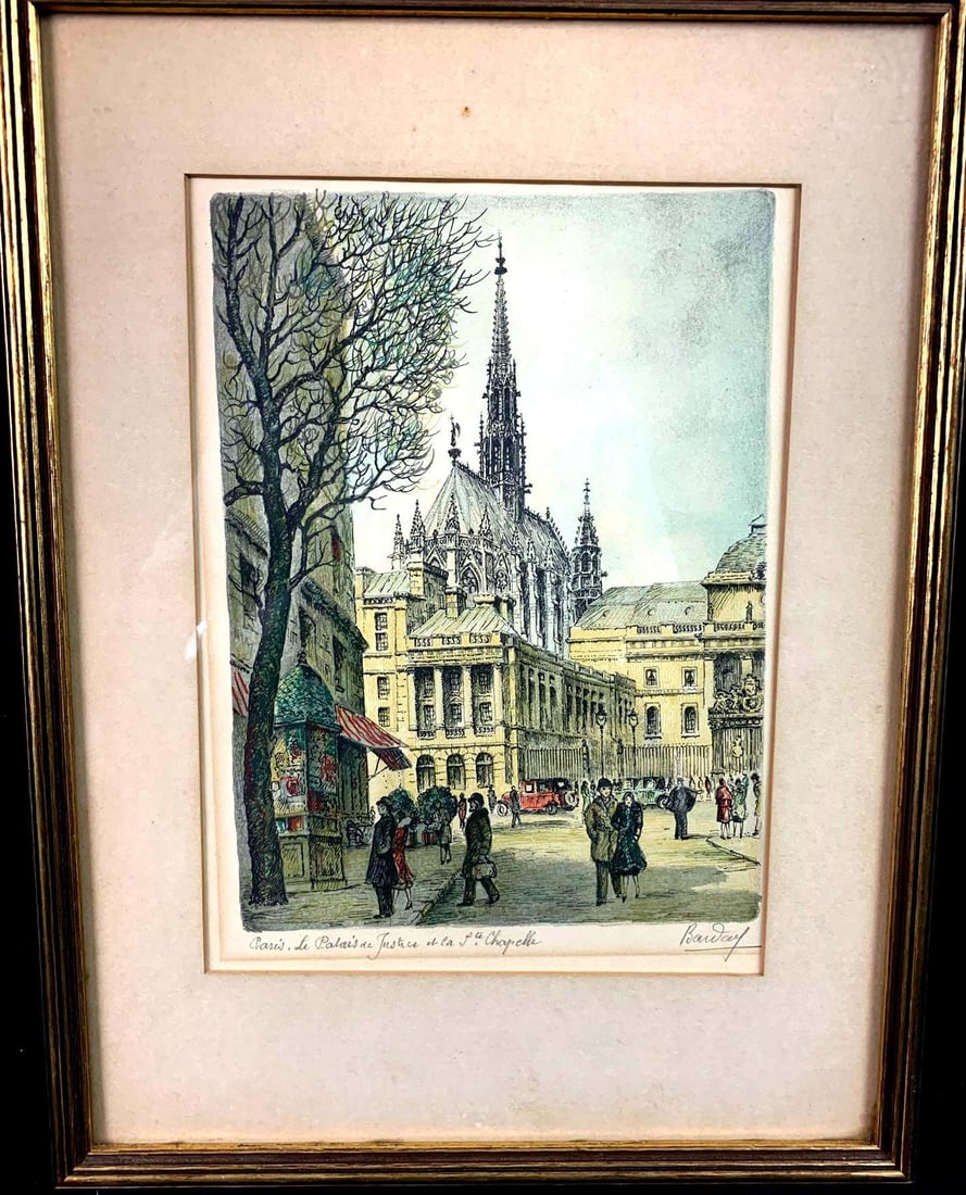 Handcolored Lithograph signed by Artist "Paris, Le Palais de Justice et la Chapelle" (1 of 5)