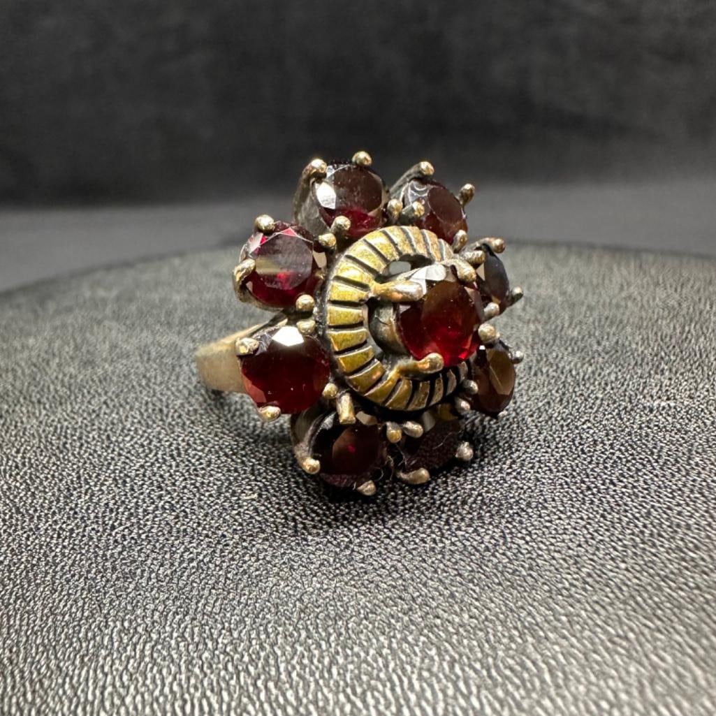 Sterling Garnet Floral Design Ring (1 of 3)