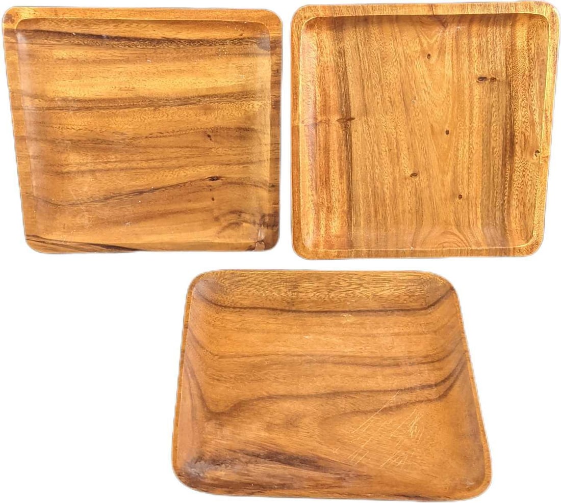 Three Vintage Monkey Pod Wood Square Serving Trays (1 of 6)