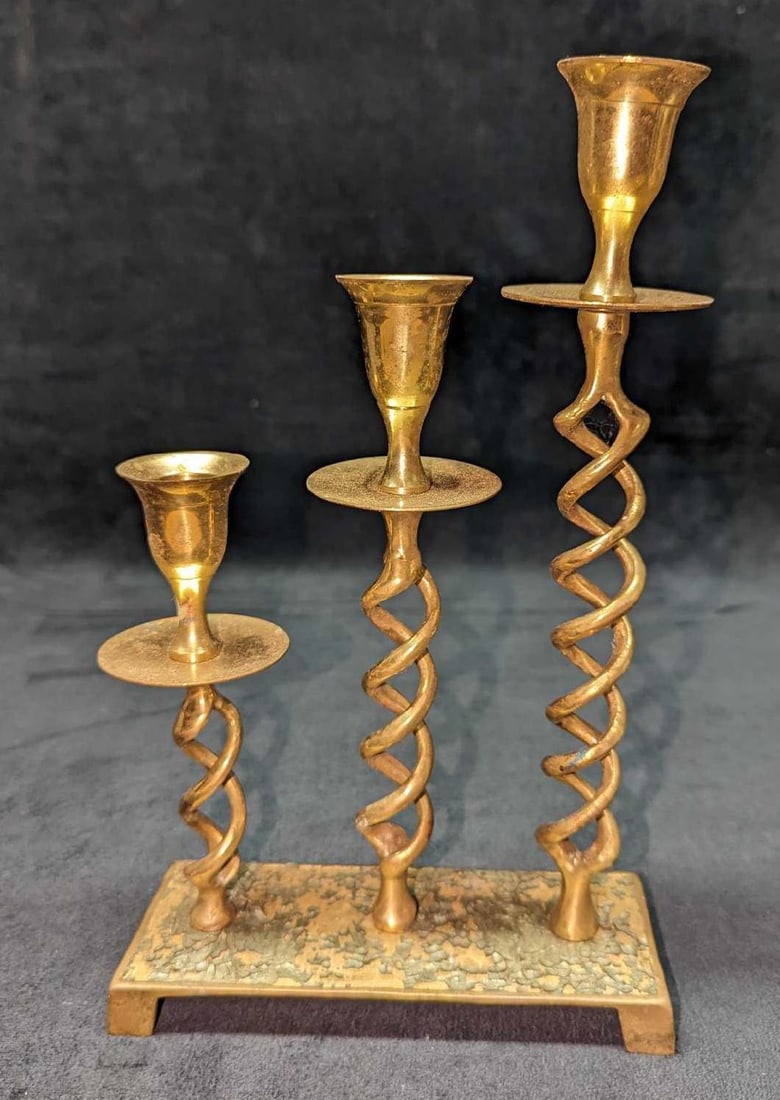 Vintage Brass Open Barley Twist Candle Holders (1 of 7)