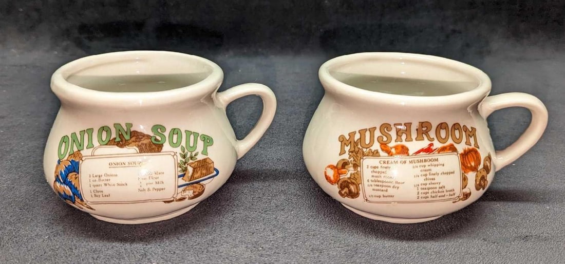 Vintage Onion & Mushroom Stoneware Soup Bowls (1 of 9)