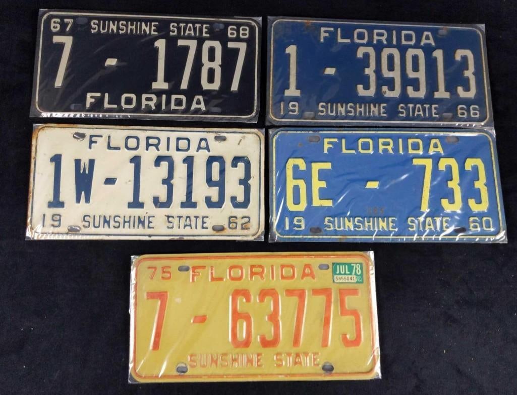 Five Vintage Florida License Plate 50 to 70 B (1 of 7)