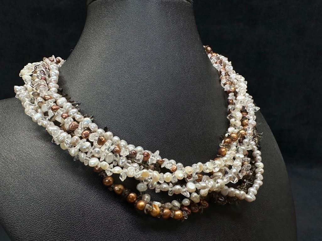 Multi-Strand Quartz & Pearl Necklace Sterling Clasp (1 of 3)