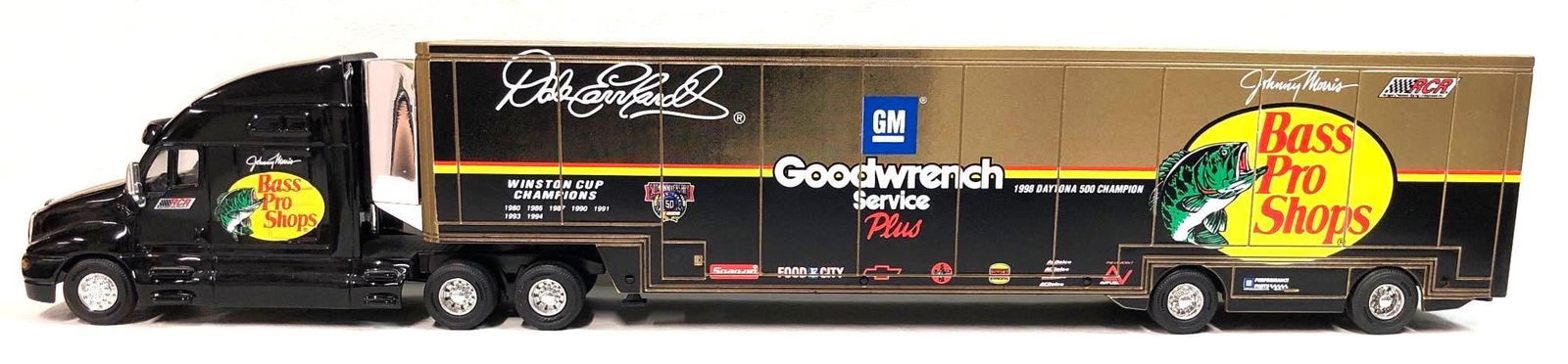 Revell 1:64 Replica Nascar #3 Dale Earnhardt 1998 Daytona 500 Champion Transporter Hauler: Revell 1:64 Replica Nascar #3 Dale Earnhardt 1998 Daytona 500 Champion Transporter Hauler. It measures approximately 13-1/2" x 2-3/4" x 1-1/2" and it weighs 0.6lbs. The Nascar Replica is in used, vint
