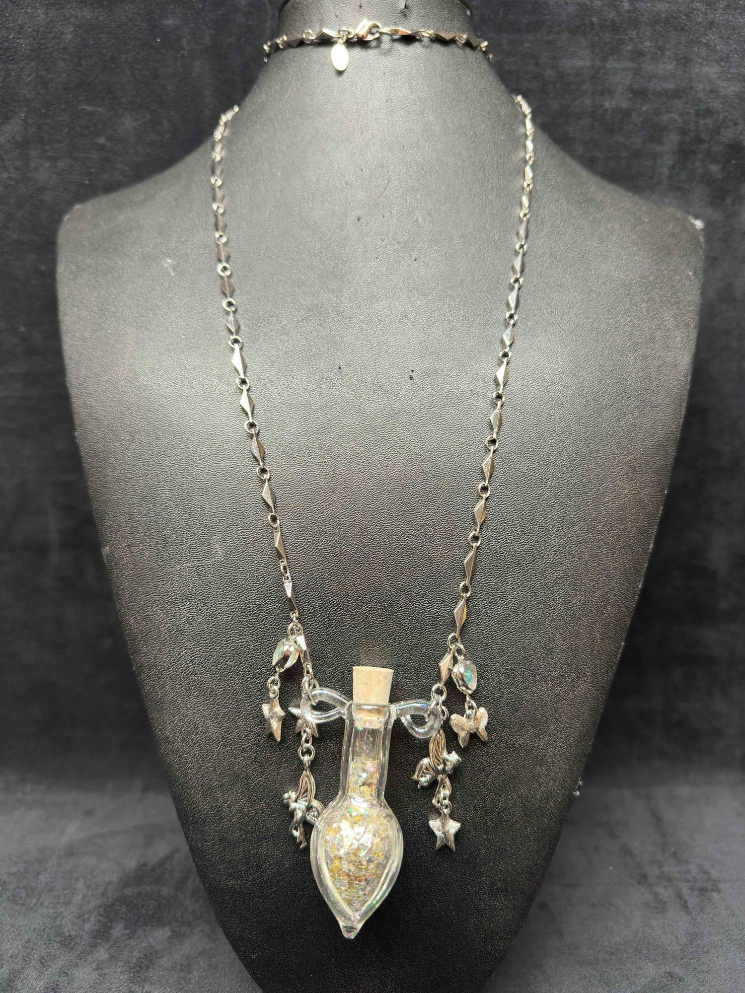 Kirks Folly Twin Angel Fairy Dust Glass Bottle Vile Glitter Silver Tone Necklace (1 of 9)