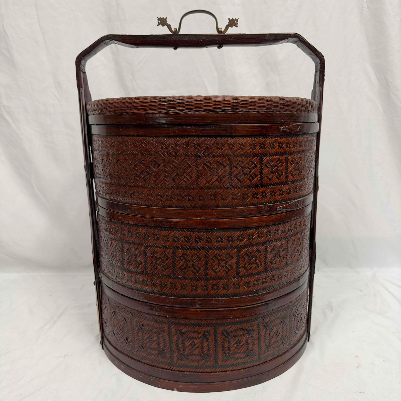 Wooden Chinese Three Tiered Wedding Wicker Nested Basket Large 25" Tall (1 of 15)