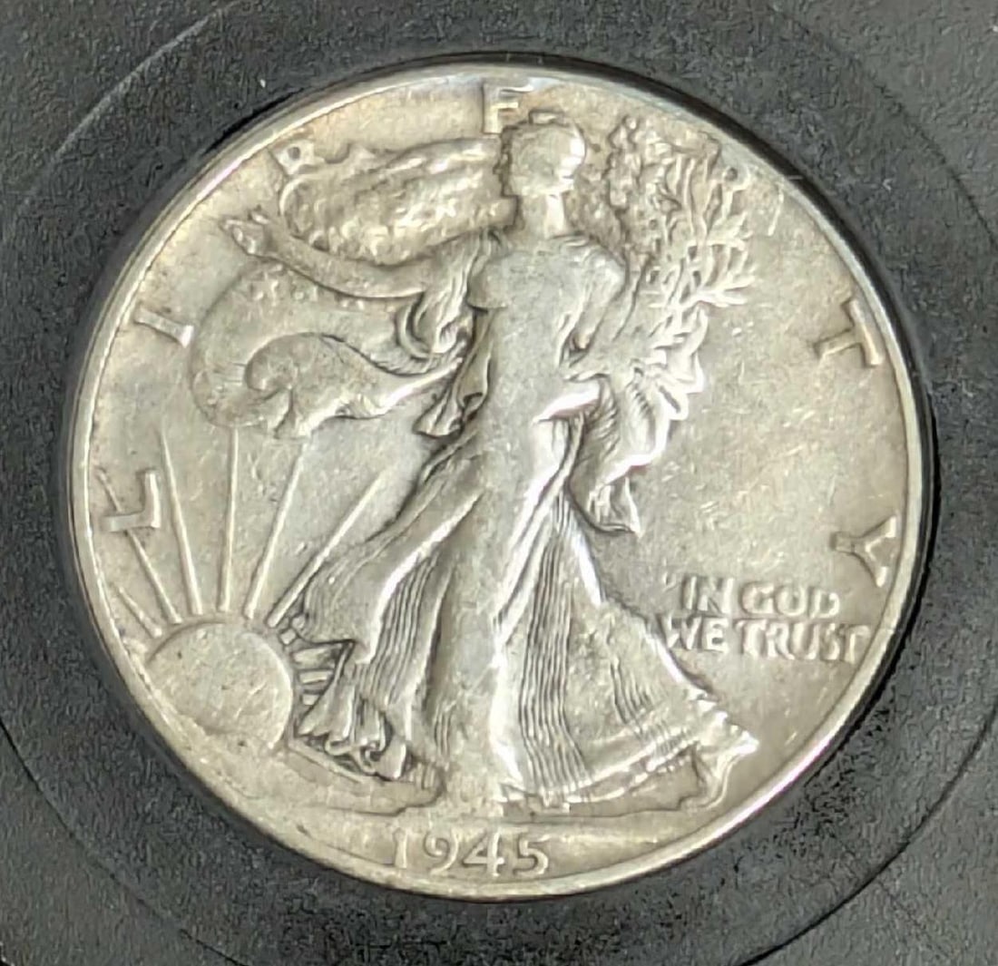 Authenticated VG Walking Liberty Silver Half-Dollar 1945 (1 of 4)
