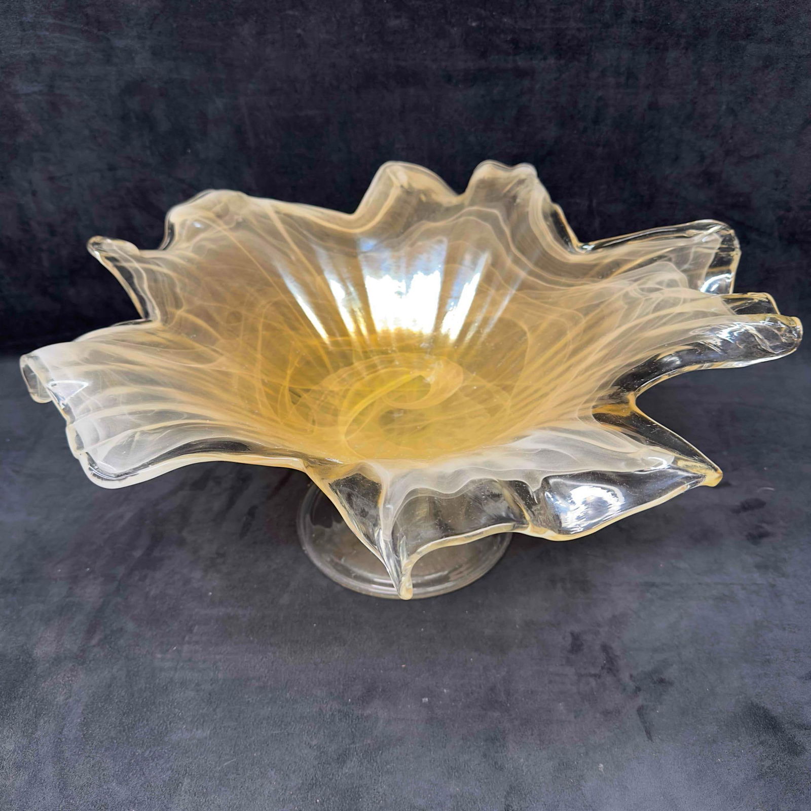 Lavorazione Arte Murano Italy Italian Glass Centerpiece Bowl Cream White Beige Color (1 of 12)
