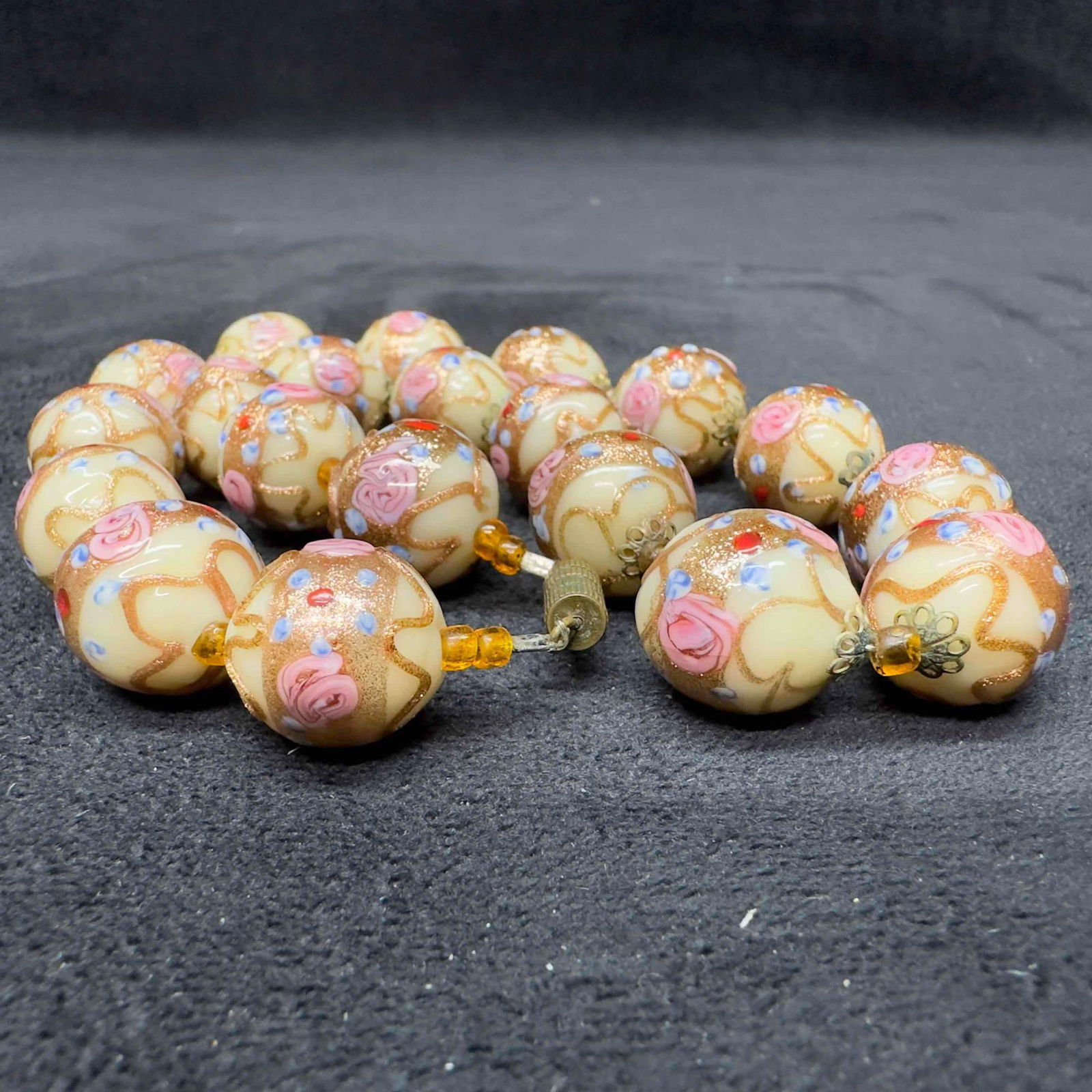 Venetian Murano Glass Lamp Work Fiorato White Bead Floral Beaded Necklace A101 (1 of 8)