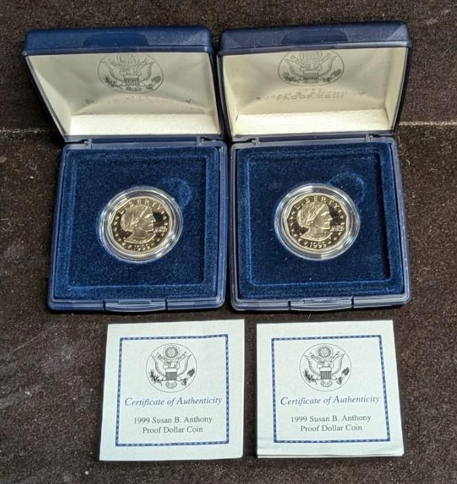 2 1999 P Susan B Anthony $1 Dollar Proof Coins (1 of 7)