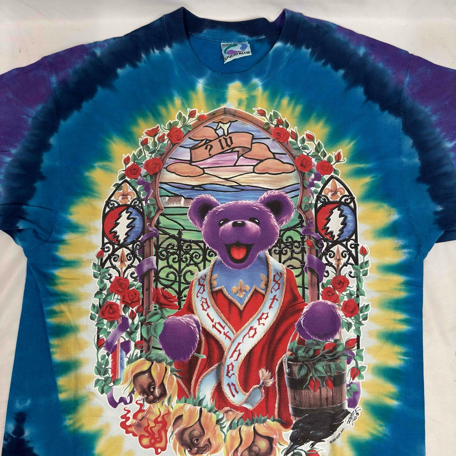 Grateful Dead 90's Vintage T-Shirt Saint Stephen Tie Dye L Large Liquid Blue: Grateful Dead 90's Vintage T-Shirt Saint Stephen Tie Dye L Large Liquid Blue. Original Liquid Blue tag still intact. This item is in good pre-owned, previously displayed condition with light wear,