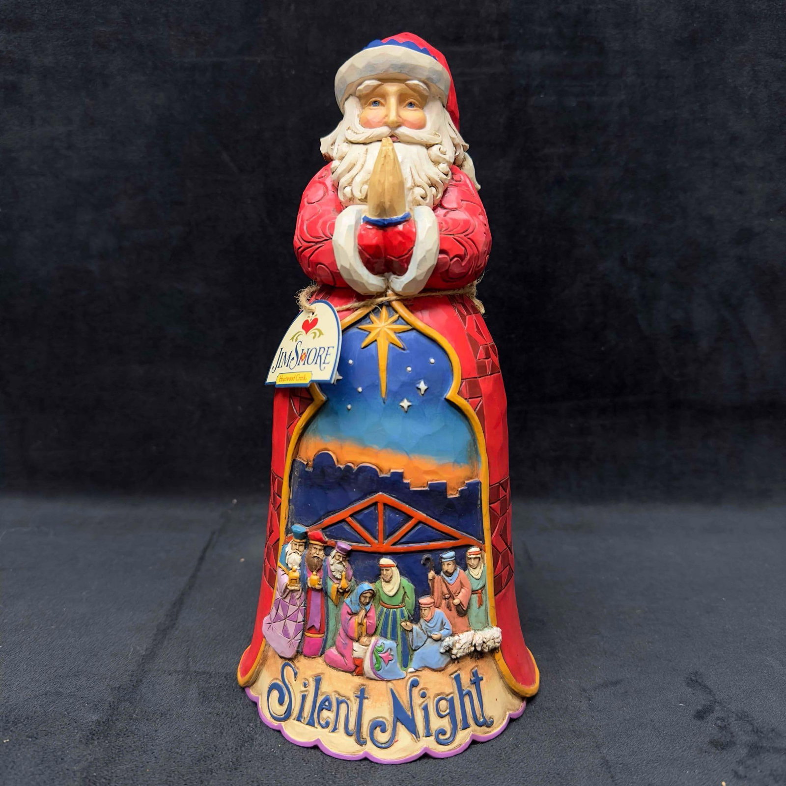 Jim Shore Heartwood Creek by Enesco Santa Claus Silent Night Figurine: Jim Shore Heartwood Creek by Enesco Santa Claus Silent Night Figurine. This beautiful Enesco Jim Shore Heartwood Creek hand painted figurine features a Snowman with a nativity scene. 4034356 Silent Ni