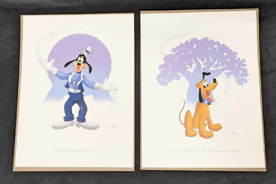 Disney Don Williams Goofy & Pluto Prints: Disney Don Williams Goofy & Pluto Prints. This lot contains, "Goofin' Around At Epcot" and "Pluto Finds His Disney Animal Kingdom Paradise" prints both based off of art by Don "Ducky" Williams. Both w