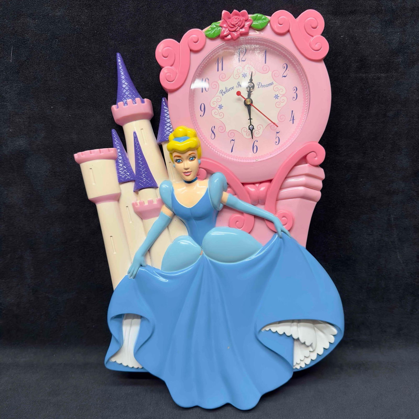 Disney Princess Cinderella Believe In Your Dreams Vintage Pink Wall Clock (1 of 6)