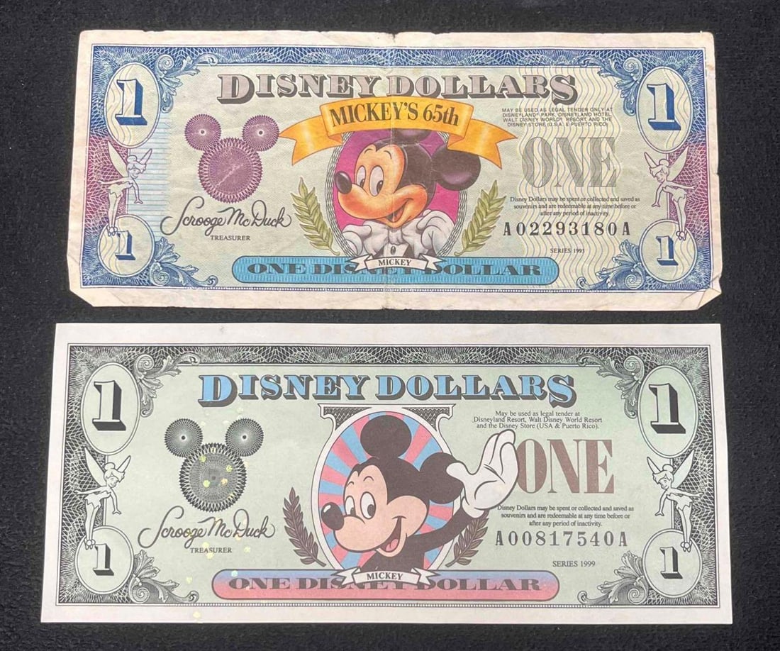 Two $1 Disney Dollars Mickey From 1993 & 1999 (1 of 13)
