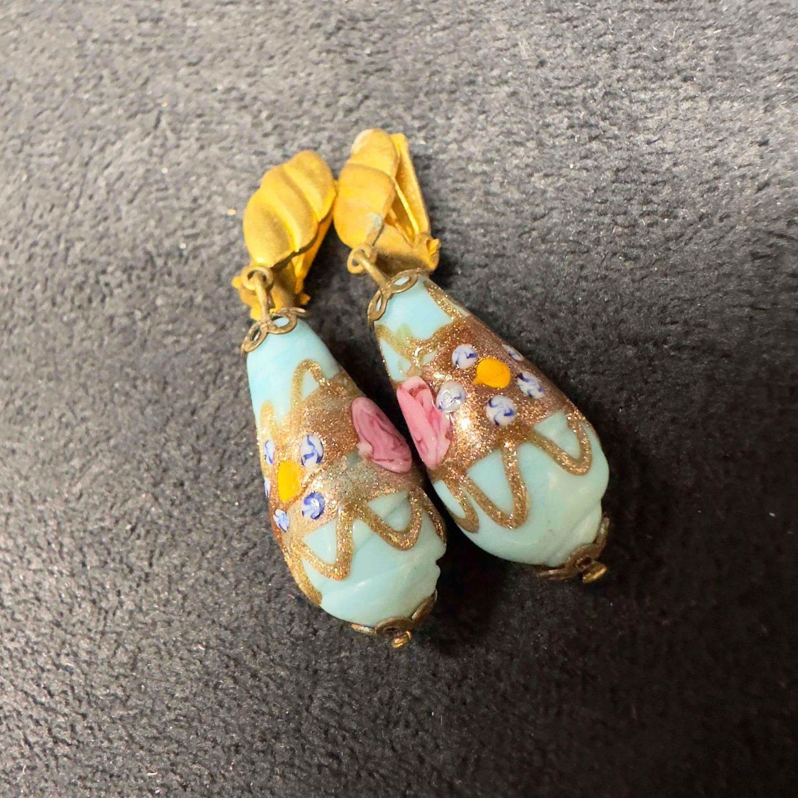 Murano Venetian Art Glass Lamp Work Light Blue Bead Dangle Earrings D69 (1 of 10)