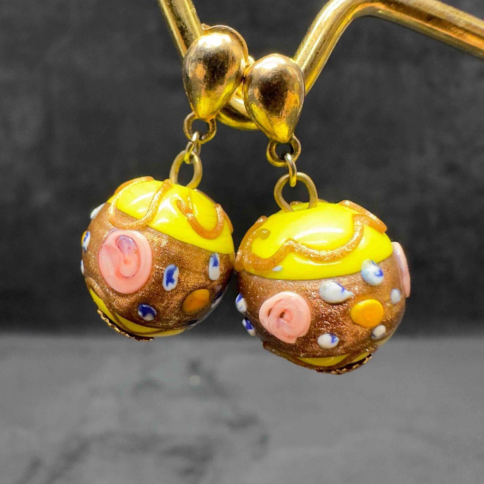 Murano Venetian Art Glass Lamp Work Light Yellow Dangle Earrings D71 (1 of 10)