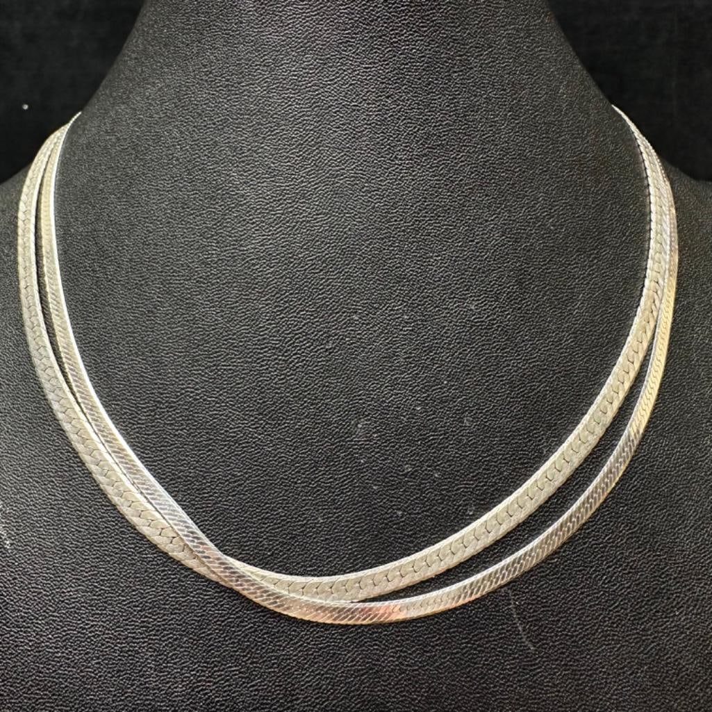 Pair of 18" Sterling Herringbone Necklaces (1 of 3)