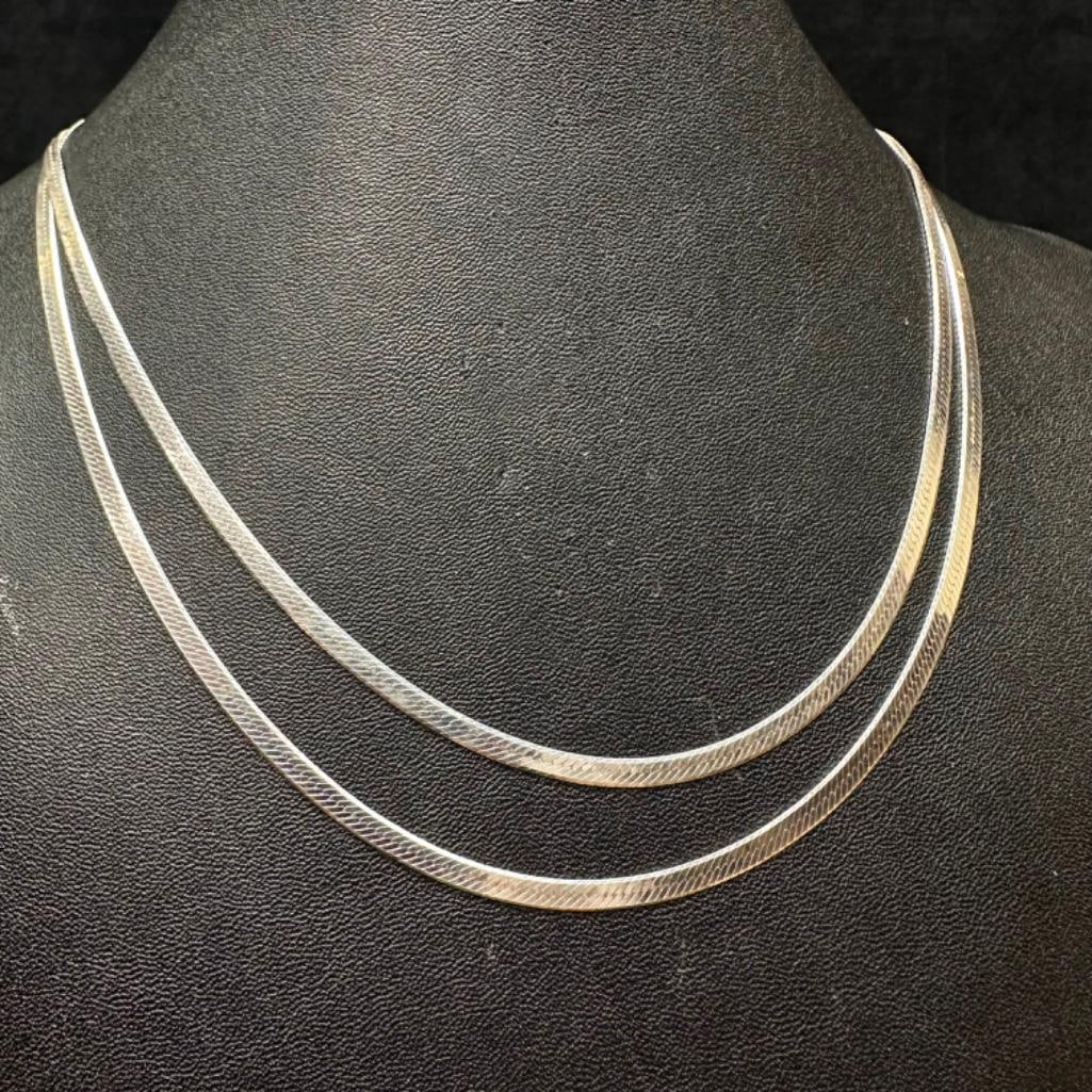 Pair of 20" Sterling Herringbone Necklaces (1 of 3)