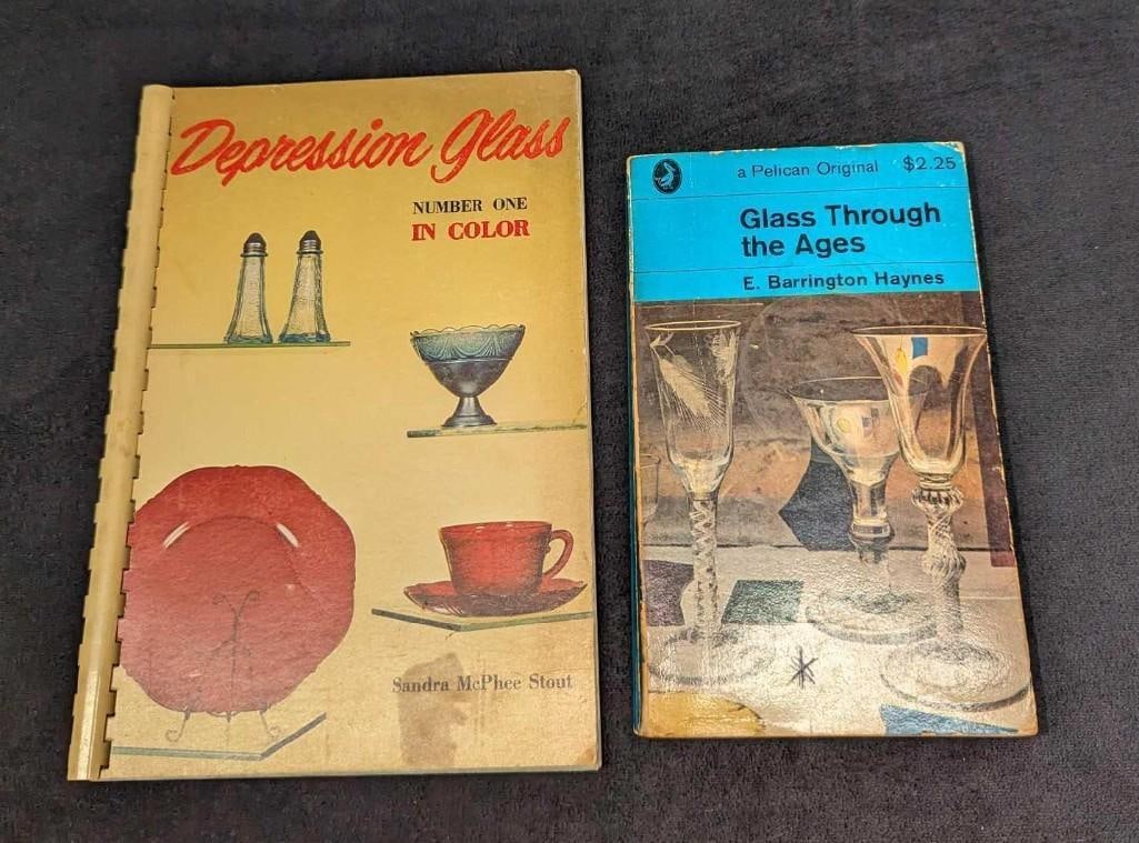 Glass Through The Ages & Depression Glass Books: Glass Through The Ages & Depression Glass Books. This lot includes: (1) Depression Glass Number One In Color By Sandra McPhee Stout. This was published by Wallace-Homestead Book Co (Iowa) in 1970.