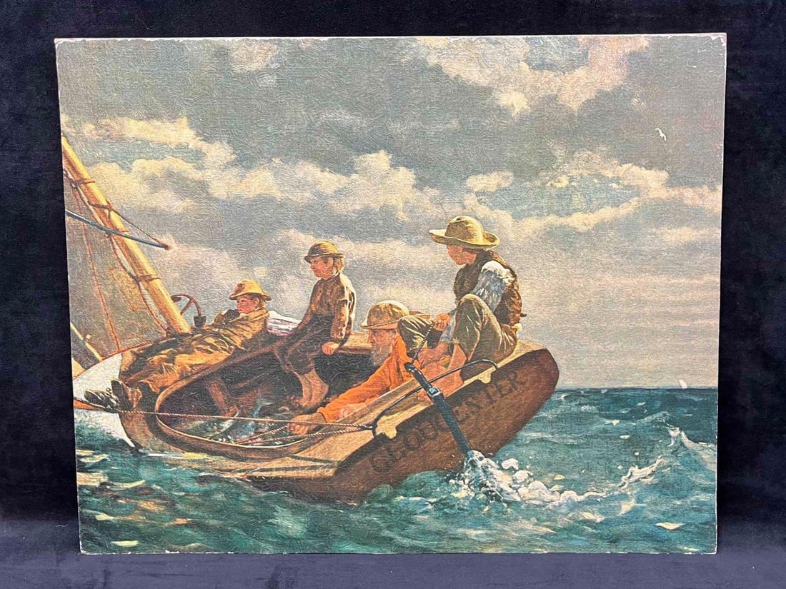 Textured Print Of Breezing Up (A Fair Wind) By American Painter Winslow Homer: This lot contains a Textured Print Of Breezing Up (A Fair Wind) By American Painter Winslow Homer. Homer was born in 1836 in Boston, Massachusetts. He is regarded by many as one of the greatest Americ