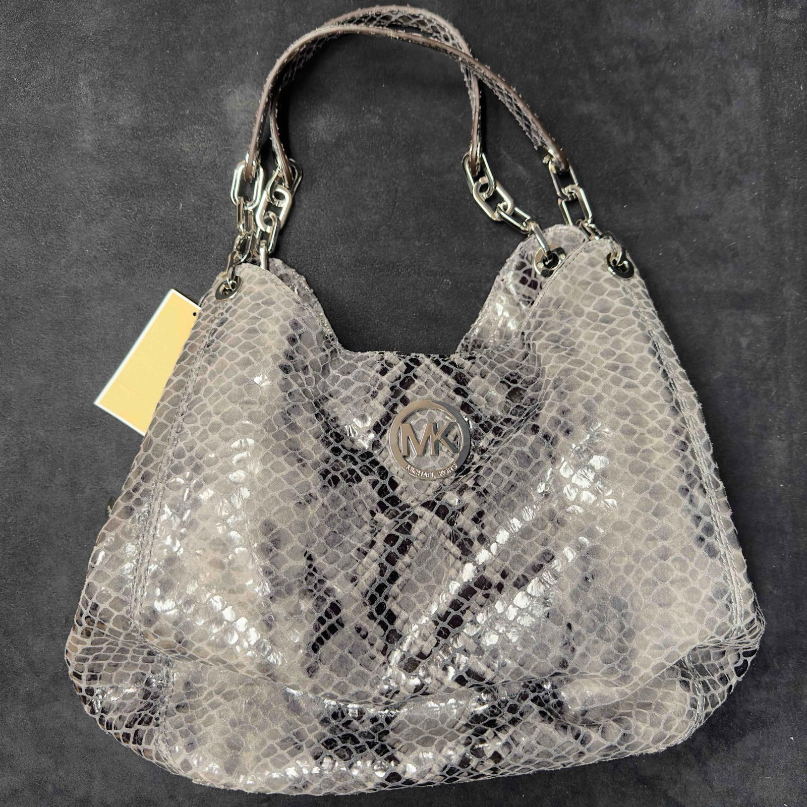 Michael Kors Snake Skin Python Black Gray Dark Slate Tote Bag Purse Handbag (1 of 16)