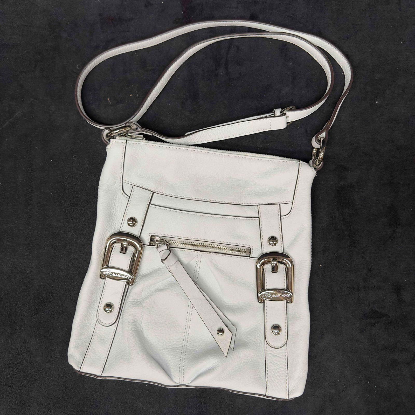 B. Makowsky White Leather Purse Crossbody Handbag Leopard Pattern Interior (1 of 14)