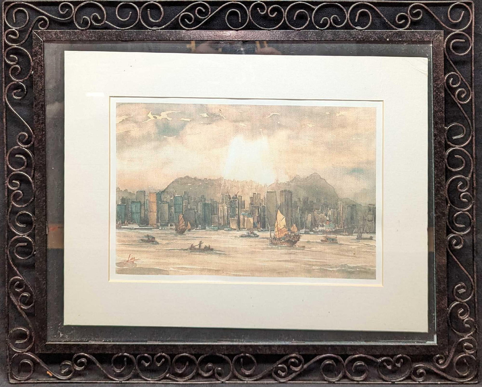 Stylish Metal 20 1/2" x 16 1/2" Frame: Stylish Metal 20 1/2" x 16 1/2" Frame. Has a print inside which appears to be a computer printout. This frame is approx 20 1/2" x 16 1/2" x 3/4" and it weighs 4.8 lbs. Can hold a print the size o