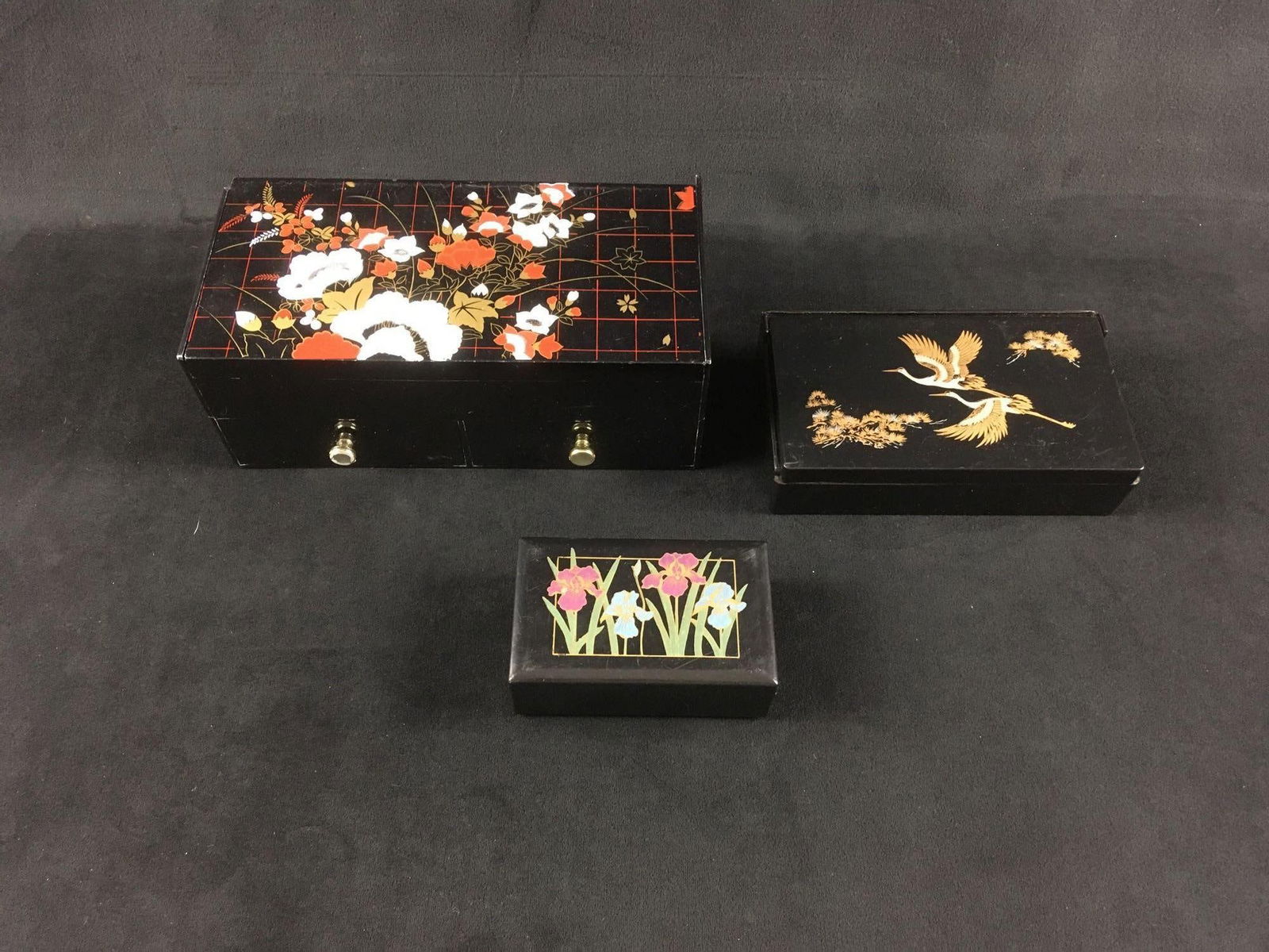 Lot of 3 Plastic Jewelry Boxes Finished in Traditional Lacquer ware Style (1 of 3)