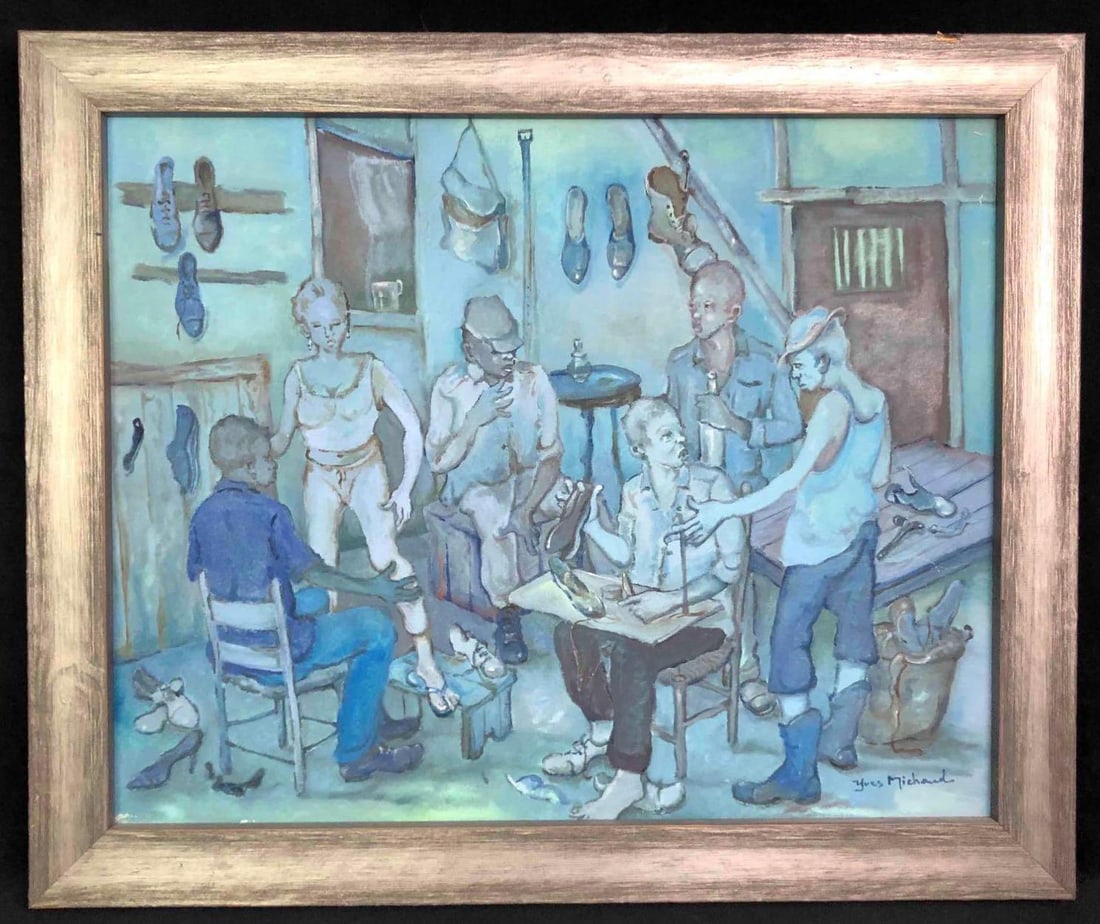 Original Painting by Haitian Artist Michaud Title Unknown (B): This lot contains an original oil painting by Haitian master Yves Michaud. Michaud painted intimate portraits of everyday life in Haiti until around 2000 when he began to adopt a new style. The artist