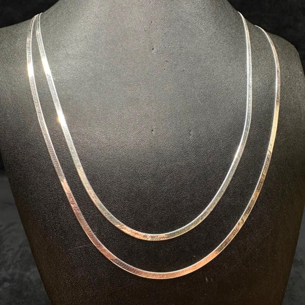 Pair of 28" Sterling Herringbone Necklaces (1 of 3)