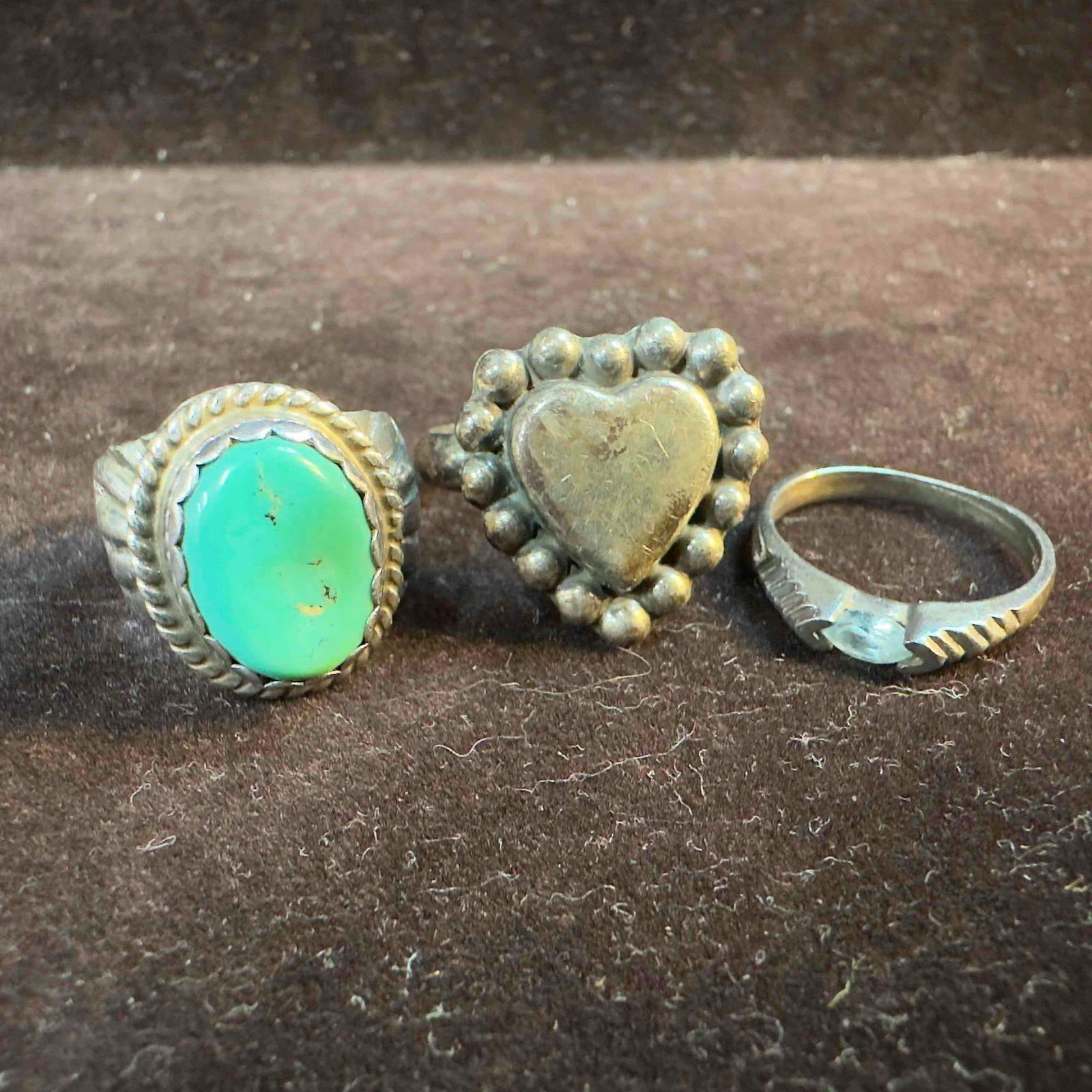 Sterling Silver Heart Light Blue Crystal Turquoise Native American Style Ring Set Lot of Three Rings (1 of 12)