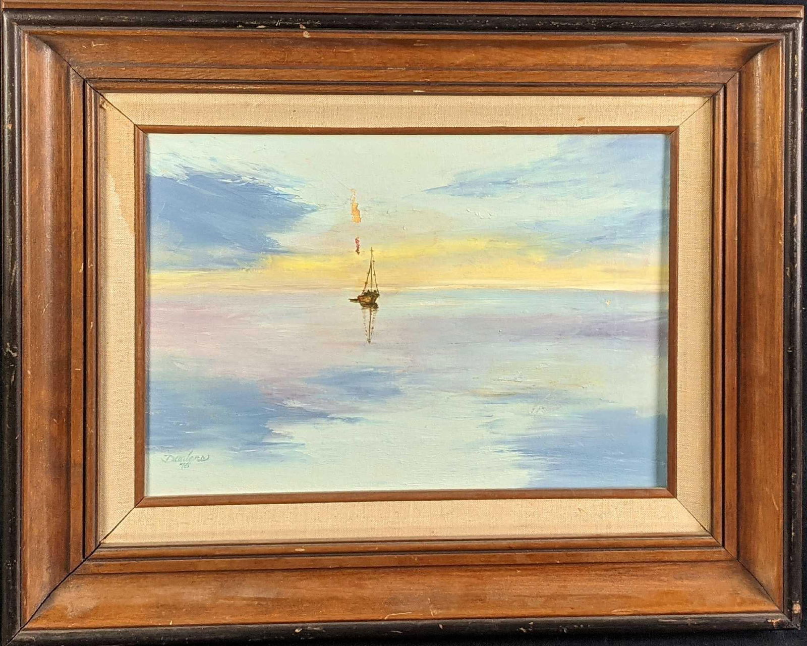 Original Vintage Framed Oil On Canvas Boat (1 of 6)