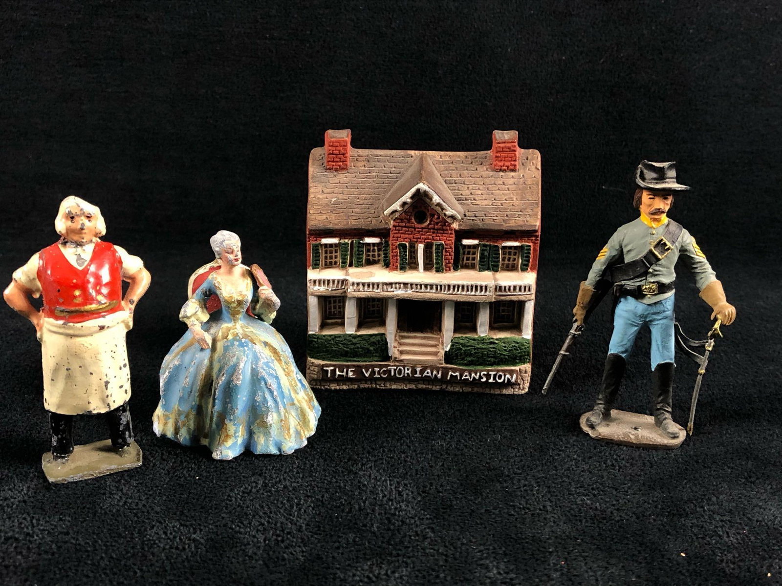 Antique Britains LTD Lead Hand Painted Civil War 2" Soldier -Woman -Shop Keeper & Victorian Mansion: Antique Britains LTD Lead Hand Painted Civil War 2" Soldier -Woman - Shop Keeper . This antique lot includes 3 hand painted figures in Good - Very Good Condition and hand painted 