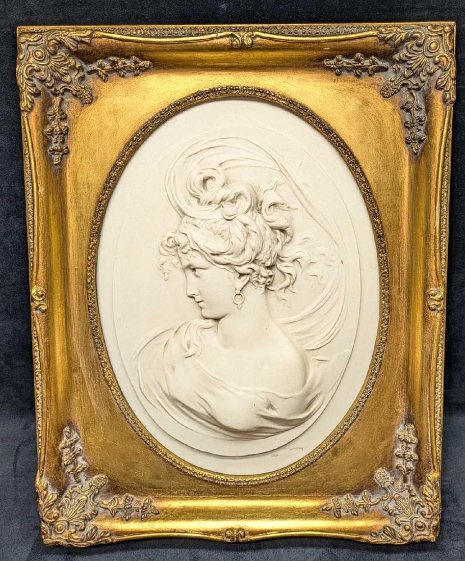 Framed Vintage Oval Rococo Neoclassical Marble Relief (1 of 7)