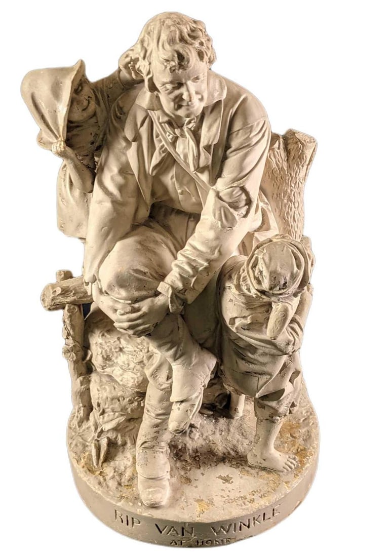 Antique John Rogers Cast Plaster Statue Rip Van Winkle at Home (1 of 9)
