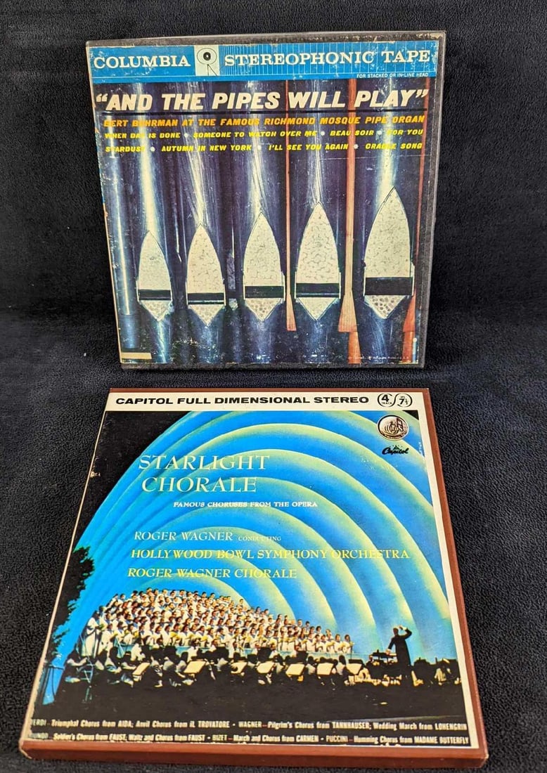 And The Pipes Will Play & Starlight Chorale 4 Track Tapes: And The Pipes Will Play & Starlight Chorale 4 Track Tapes. This lot includes: (1) "And The Pipes Will Play" Bert Buhrman At The Famous Richmond Mosque Pipe Organ. By Columbia. 4 Track Ta